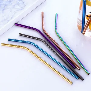 Image of Wholesale 215mm Food Grade Custom Spiral Reusable Stainless Steel Metal Drinking Straw