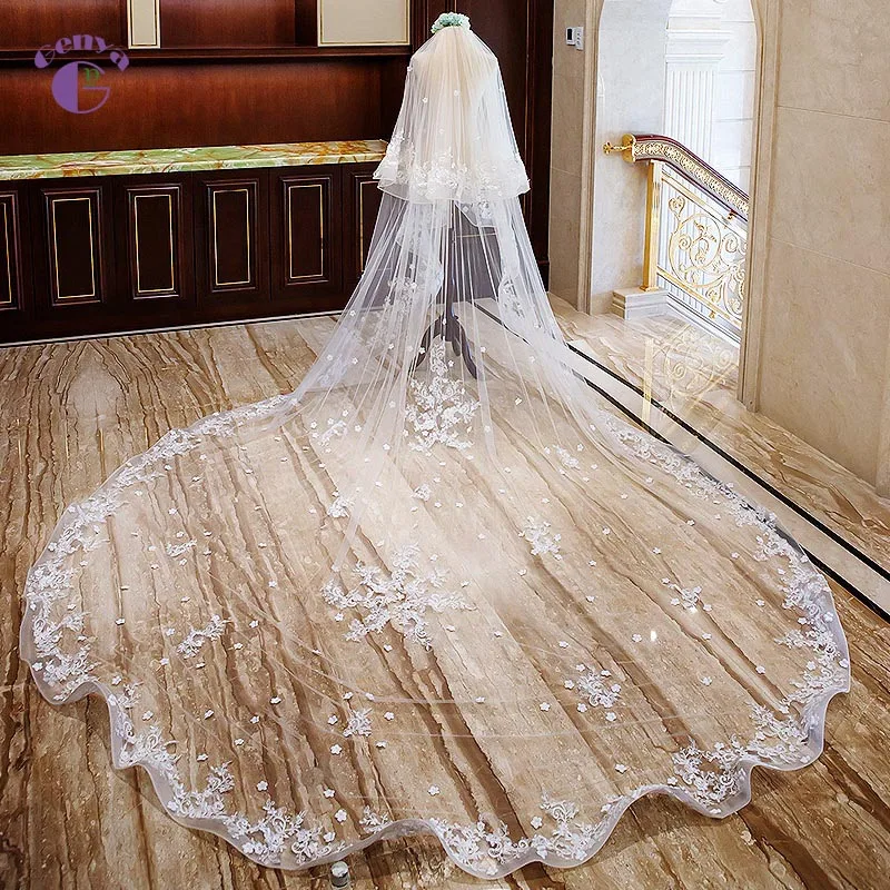 

GENYA hot style fashion bridal veils long lace wedding veils bridal hair accessories wholesale, White