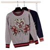 New Arrival Handmade Tiger Sequin Appliques and Flowers Knitted Pullover for Women