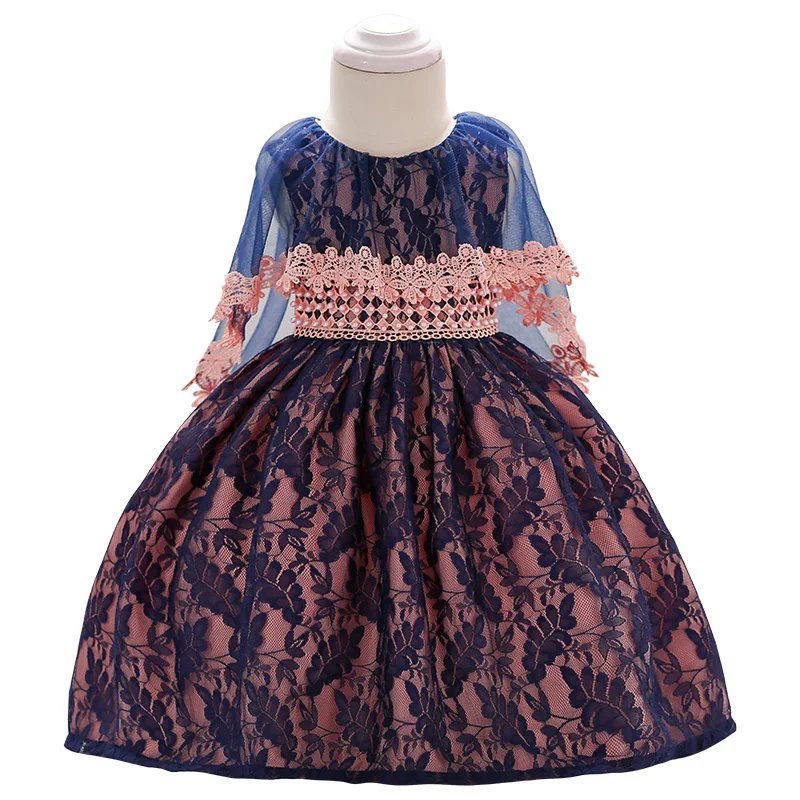 

Hot Selling Kids Clothing Children Imported Infant Girls First Birthday Party Dress L1852XZ, Navy