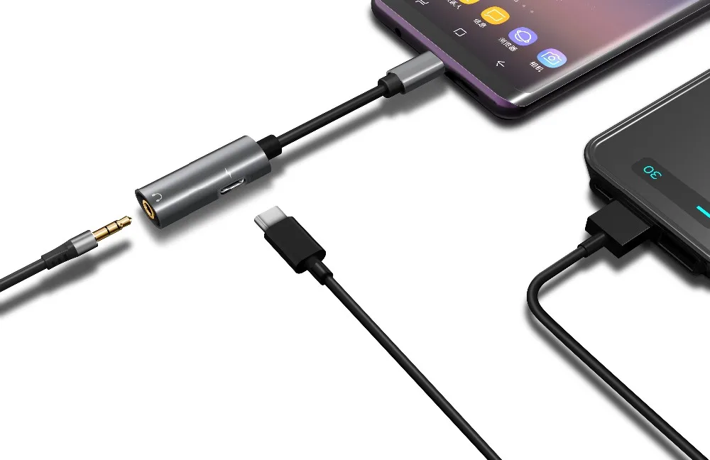 06Type C to C to DC 3.5 aux headset audio cable adapter