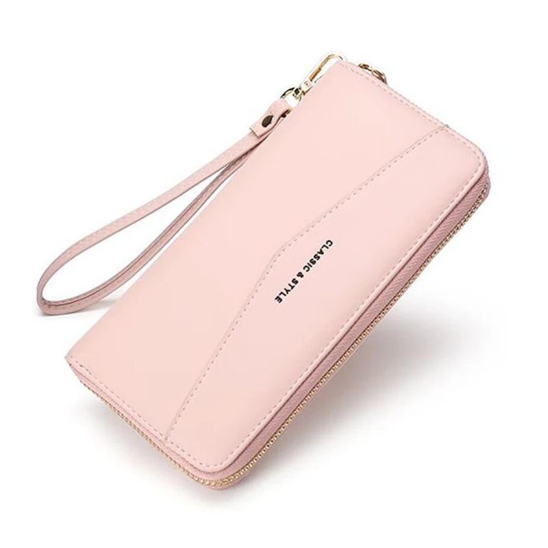 

2019 New Simple Fresh Fashion Long Zipper Multi-Card Large Capacity Hand-Held Ladies Wallet, Pink, black, gray
