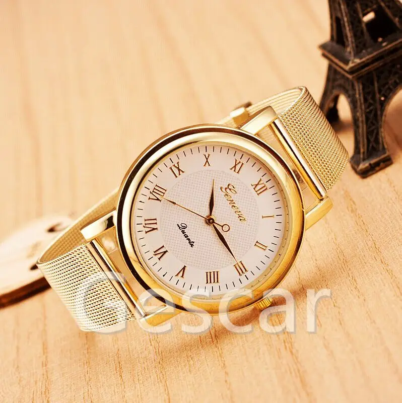 

hot sale gold silver belt geneva quartz casual mesh watch wholesale, 4colors