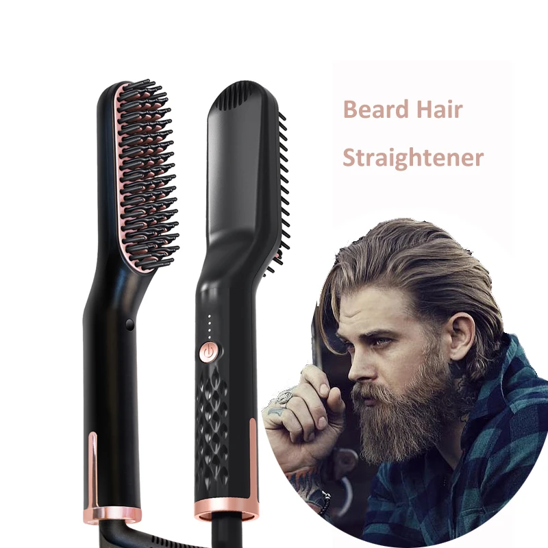 

Private label Electric Men's quick Hair styler instant heat straightening beard hair comb Non beard oil Beard hair straightener, Black/oem