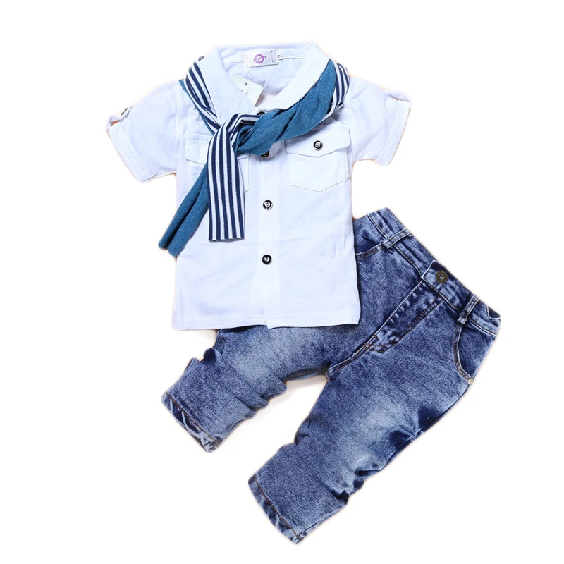 

Baby Boy Clothes Casual T-Shirt+Scarf+Jeans 3pc Baby Clothing Set Summer Child Kids Costume For Boys 2017 Toddler Boys Clothes