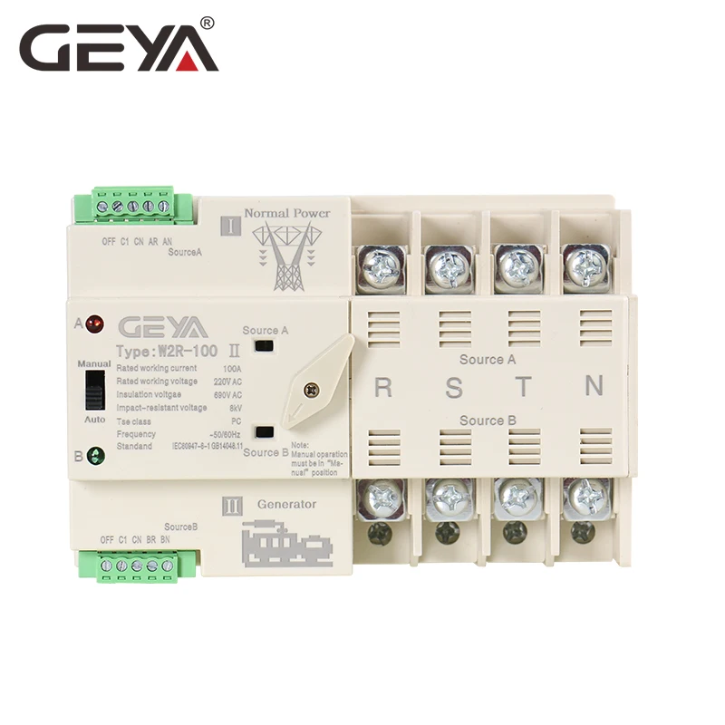 

GEYA W2R Auto Manual Transfer Switch 100Amp Generator ATS 63A 100A 2P 3P 4P 220V