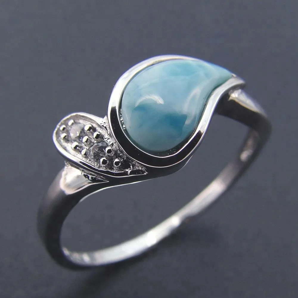 

2017 Latest Natural Blue Larimar Gemstone 925 Silver Ring