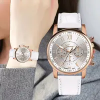 

Geneva Luxury Brand Lady Casual Watch Leather Roman Numerals Big Dial Hour Analog Quartz Wrist Watches