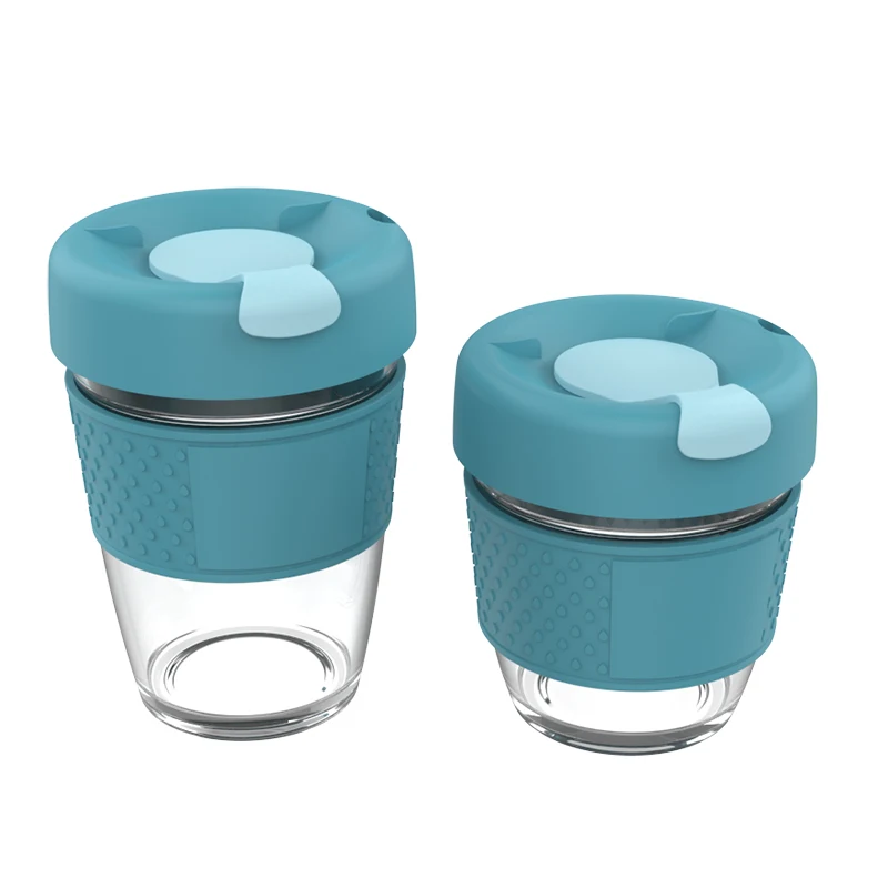

Cork Cover Reusable Glass Coffee Cup with Silicone cover lid Water leak of water Hand To go coffee Cup