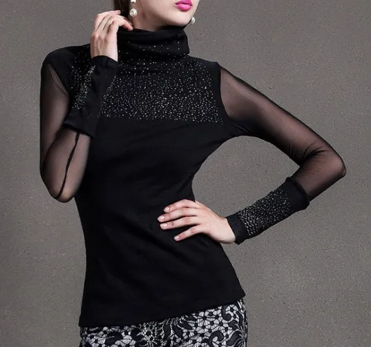 New Fashion S XXXL 2016 Sexy font b Winter b font Tops Beaded Turtleneck Brand Knitted