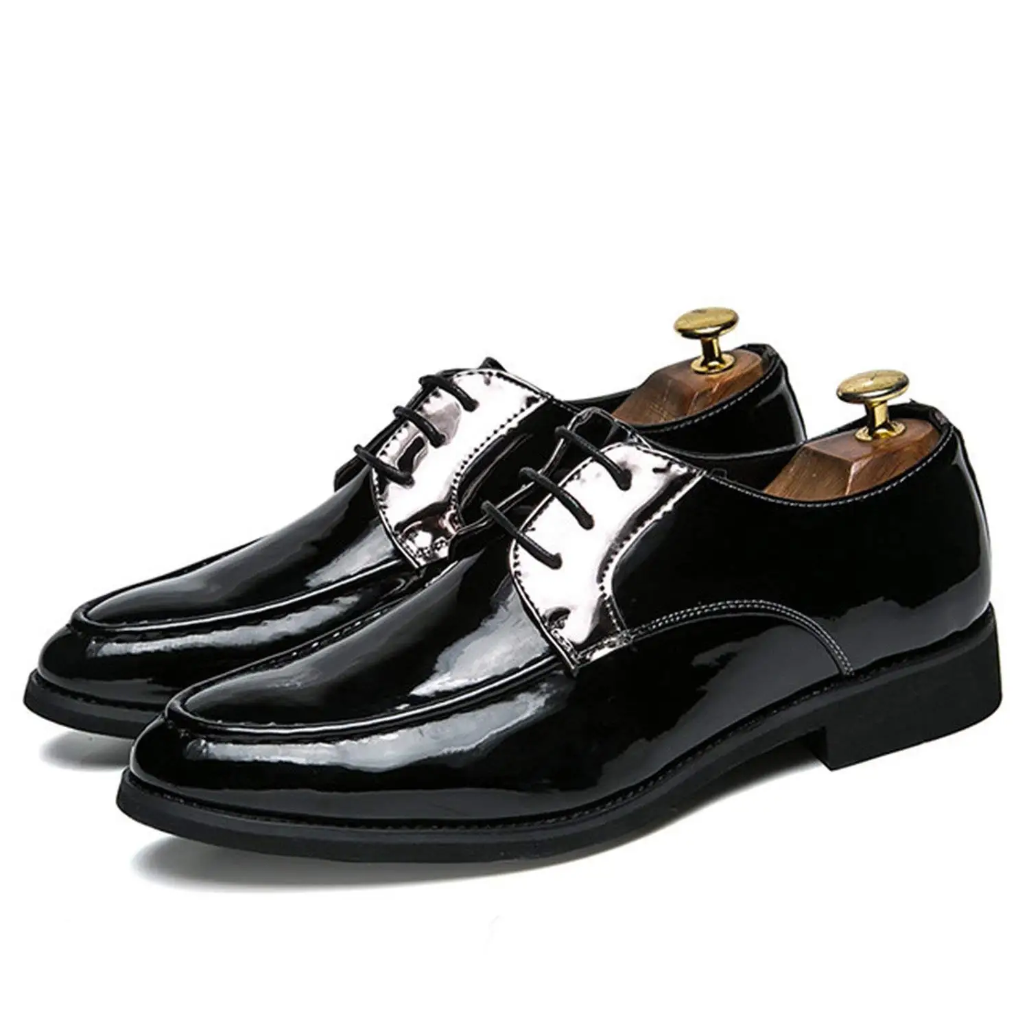 silver and black dress shoes