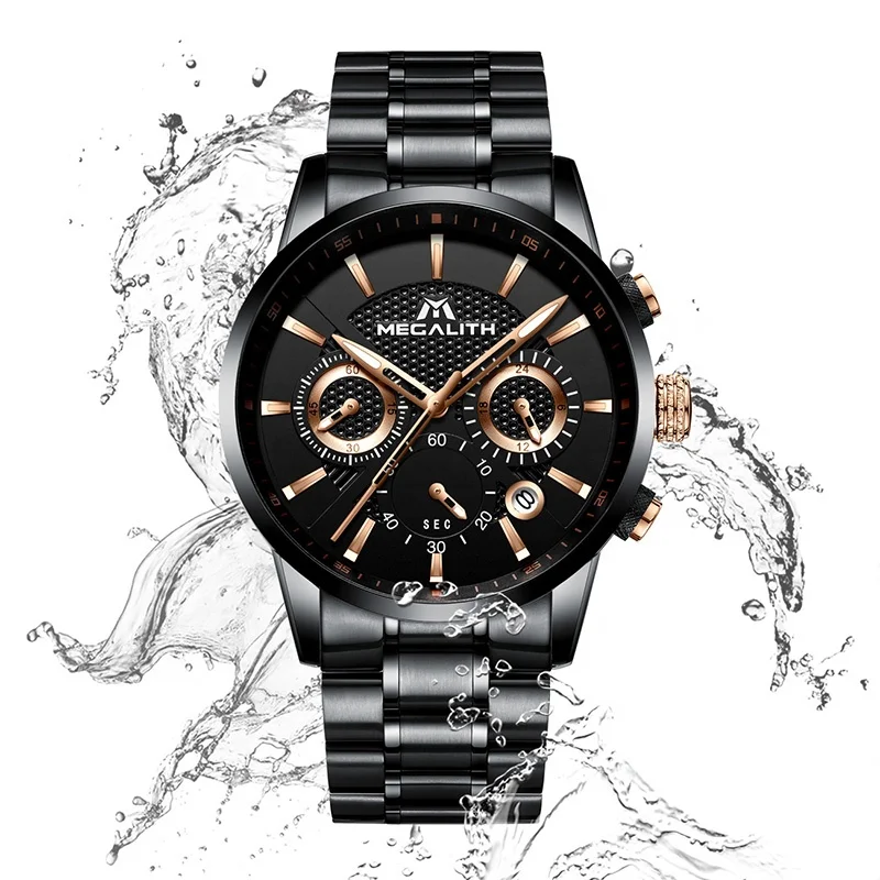 

Megalith business fashion calendar Japan movement water resistant stainless steel watches luxury men brand automatic watch, N/a