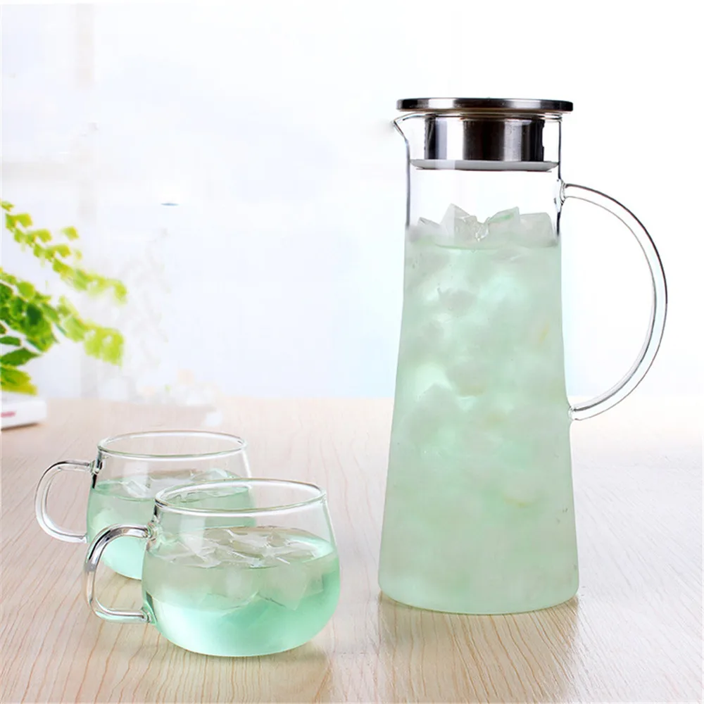 1.4 Liter//49 Ounces Water Jug with Lid Glass Pitcher for Hot//Cold//Iced Coffee Tea Wine Milk and Juice Heat Resistant Drinks Carafe 1400ml