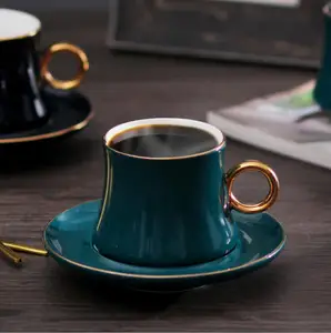 Image of 200ml American light luxury high-end ceramic afternoon tea cup retro painted gold frank green coffee cup