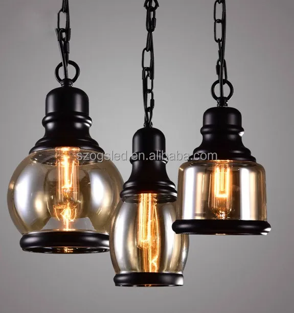 Nordic design Iron Hemp rope amber glass vintage Hanging Lamp Restaurant Decorative glass Pendant light