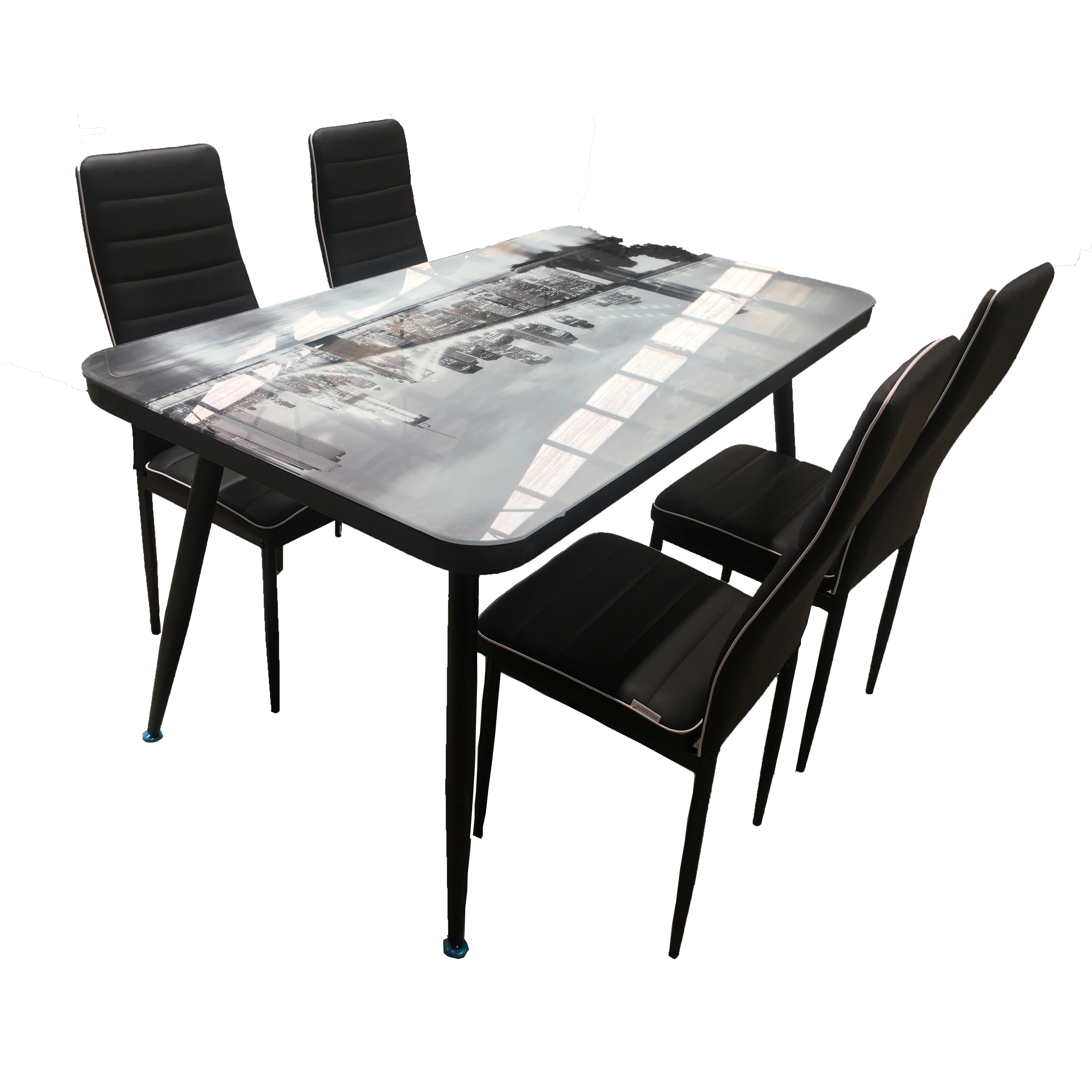
Modern diningroom Furniture Glass Kitchen Dining Dinette Top Dining Set 6 Person Dining Table and Chairs Set 