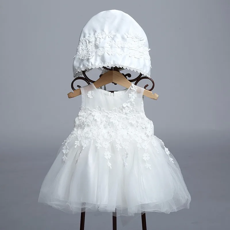 

Wholesale Baby Wear Kids Embroidered Toddler Frock Little Girl Christening Dress With Hat LBB001, White