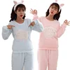 New Women Pajamas Suits Flannel Pyjamas Sets Sleepwear Warm Winter Nightgown Cartoon Pink/Blue Sheep Animal Indoor Home Clothes