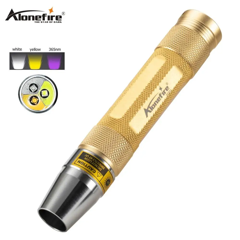 

AloneFire SV320 Flashlight UV Yellow white 3 LED Ultra violet 365nm Light Torch Jewelry amber Money Cat Dog Ore Detection 18650