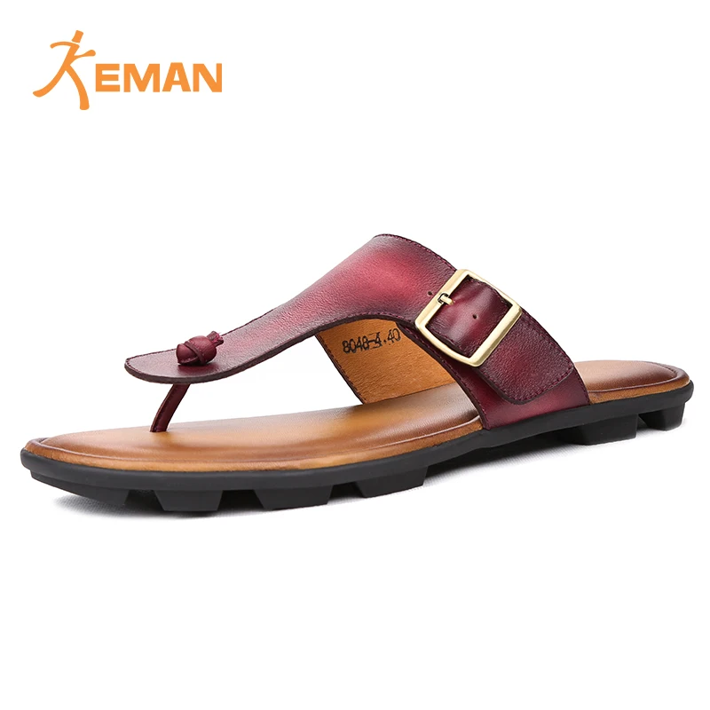 

Italian style luxury comfortable burgundy color genuine leather slippers men flip flops, Any colour