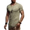Top quality longline slim fit short sleeve round bottom plain black men's Scoop Bottom gym t shirt ts-206