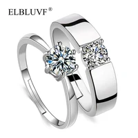 

ELBLUVF Simple Copper Alloy Jewelry Cubic Zircon Lovers Diamond Engagement 925 Silver Plated Wedding Couple Ring
