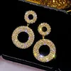 Korean Bling Crystal Rhinestone Double Circle Drop Dangle Earrings