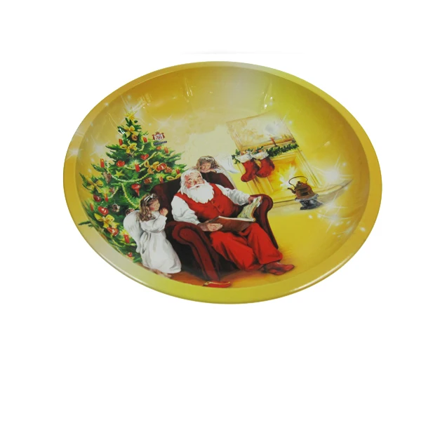 customized printing Christmas Round tin tray for candy cookie