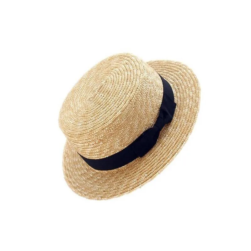 China Supplier Cheap Straw Boater Hat Sailor Skimmer With Black Band