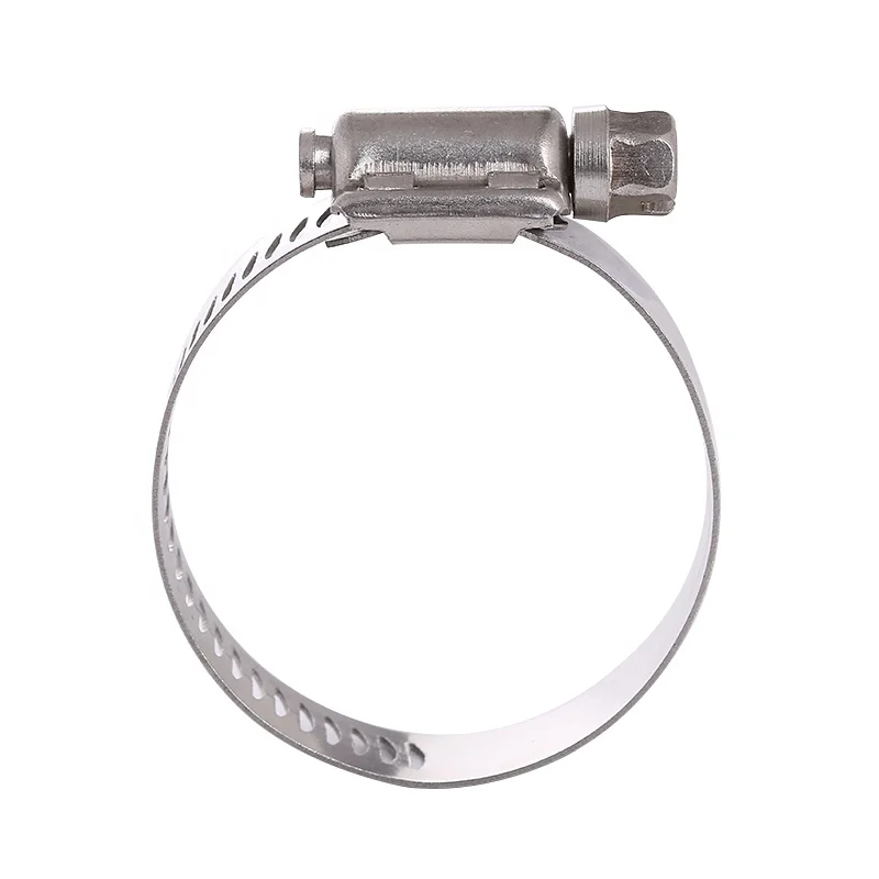 
China Factory Stainless Steel American Worm Type Hose Clamp European Type Perforated Band Heavy Duty High Pressiure Pipe Clamp 