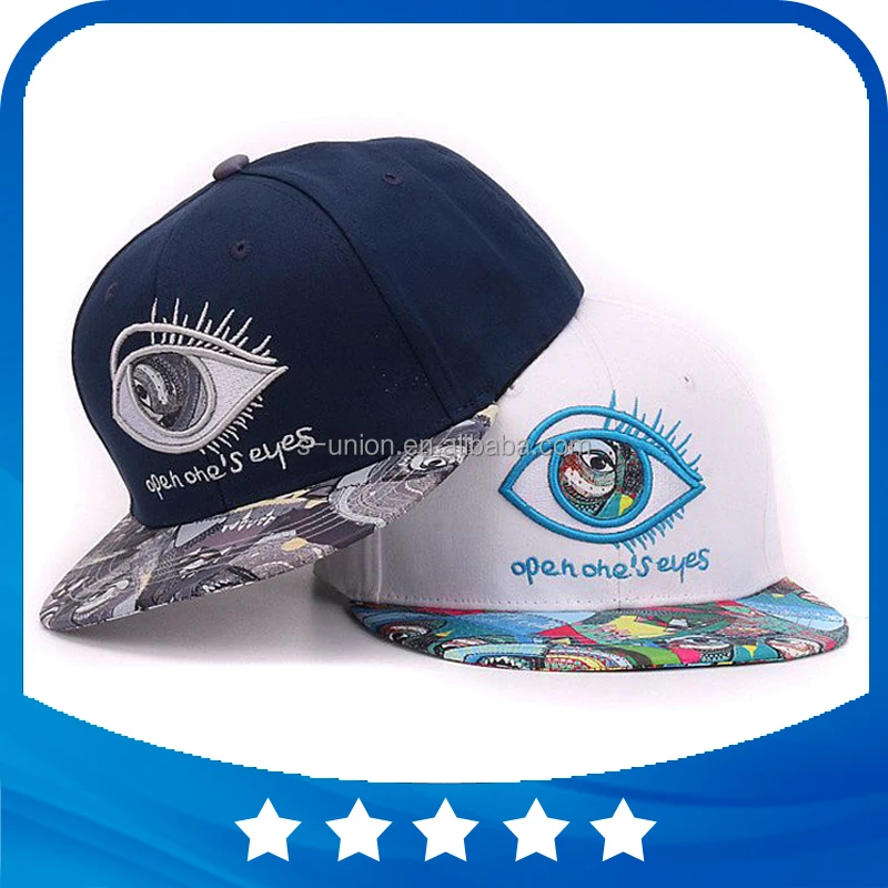 

Cotton snapback open eyes embroidery flat printed bill men baseball cap hip hop hat and cap for men and women