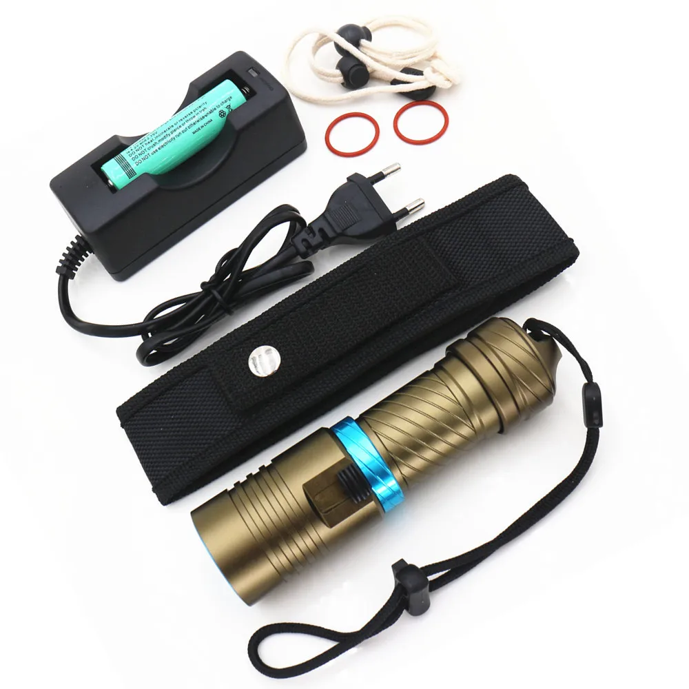 

5000Lm XM-L2 Waterproof Dive Underwater 80 Meter LED Diving Flashlight Torch Lamp Light Camping Lanterna With Stepless dimming, Black, red, green