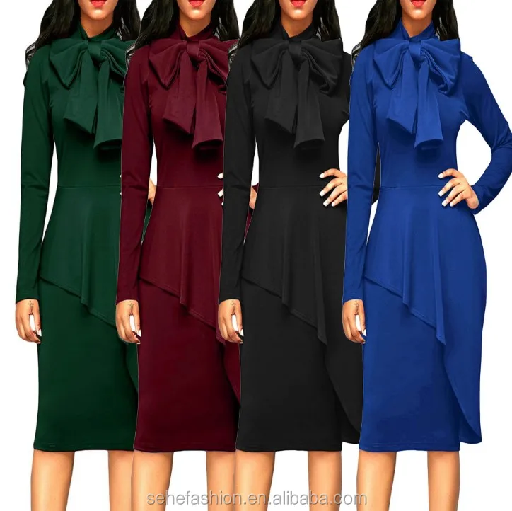 

1130-SZMC1 Cheap price Hot sell 4 Colors Bow collar neck new design dress for sexy women