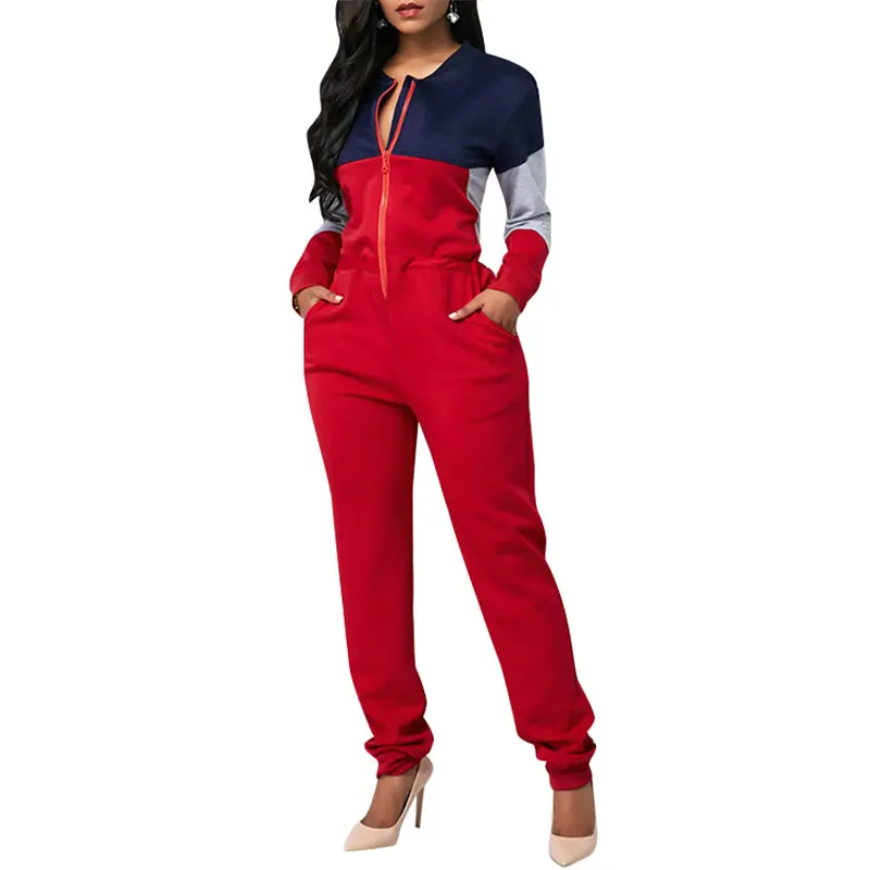 

Color Block Zipper Up Long Sleeve Jumpsuit Item NO: L5567, N/a
