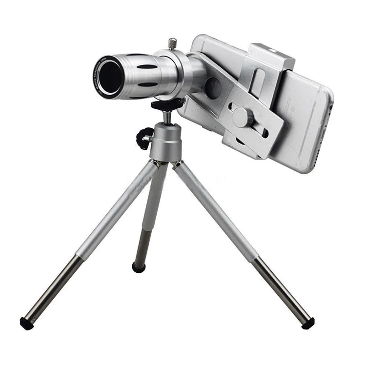 

12X Zoom Camera Telephoto Telescope Lens + Mount Tripod For Cell Phone Universal, As picture