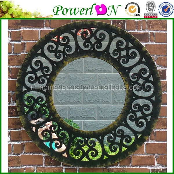 
Wholesale Antique Wrought Iron Frame Carved Round Mirror For Home Garden Patio 
