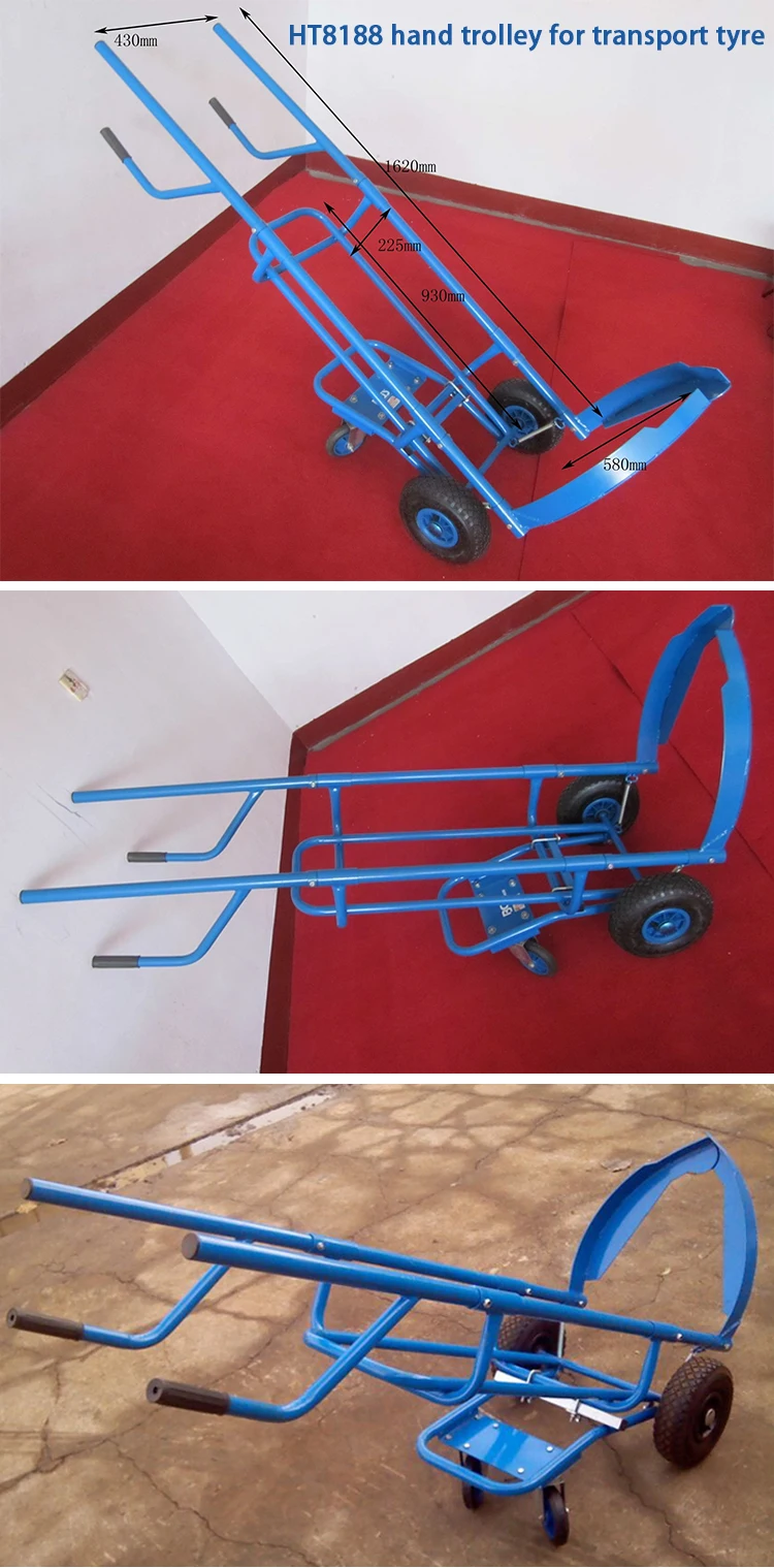 Tire Transport Hand Trolley /4 Pneumatic Wheel Hand Trolley For
