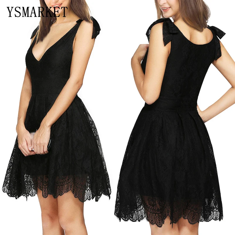

YSMARKET Retro Pompon Princess Dress Women Summer Party Dress Sexy Eveing Ball Gown Bowknot V Neck Lace Dress Vestidos EF1181, N/a