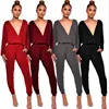2019 new hot sell Fashion 4 colors women deep V Neck Loose Long Sleeve Comfy Harem overall Jumpsuits Rompers
