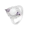 Retro design pink rainbow square opal stone silver ring