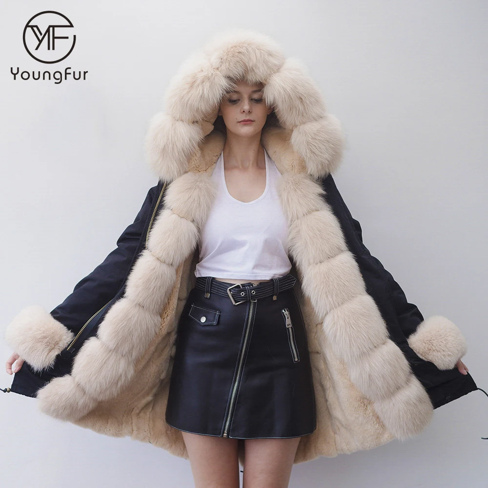 

2018 Hot selling women real fox fur lining hood fur parka, Customized color