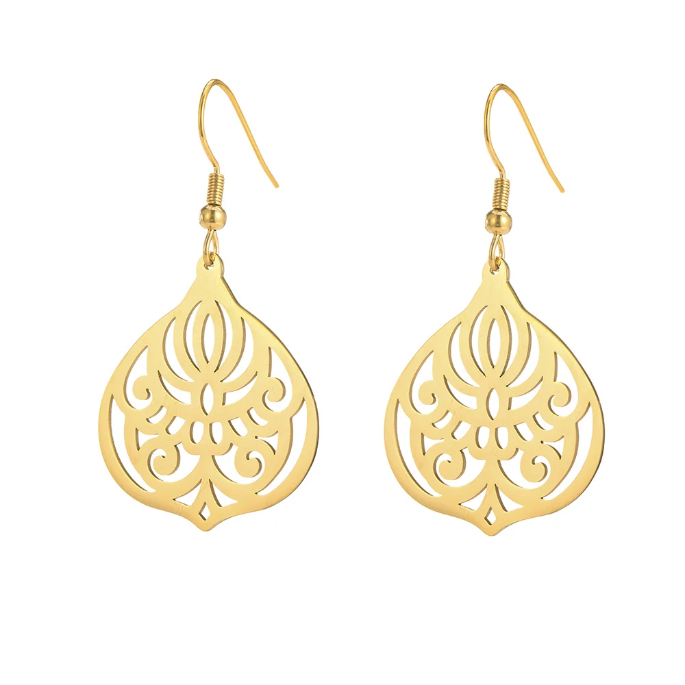 

2019 Wholesale Simple Unique Stainless Steel Geometrical Shape Rose Gold Plated Hollow Out Earrings For Girls And Women, Gun black plated