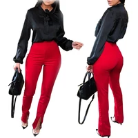 

CAT108 clothing latest design 2019 arrivals stretch women's casual solid color pants high waist pencil slim pants trousers