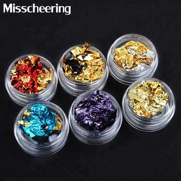 

Misscheering 6 colors Nail Art Colorful Glitter Aluminum Foils Flake Double Color Sticker DIY Irregular Design Nail Decoration, 6 colors as photo show