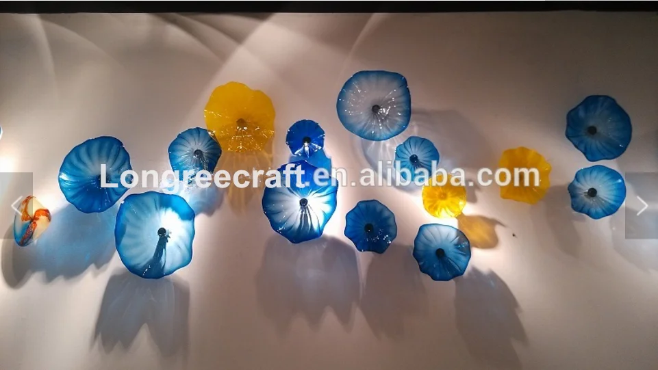 Decorative Flower Hand Blown Art Hanging Murano Glass Flower Wall Plate