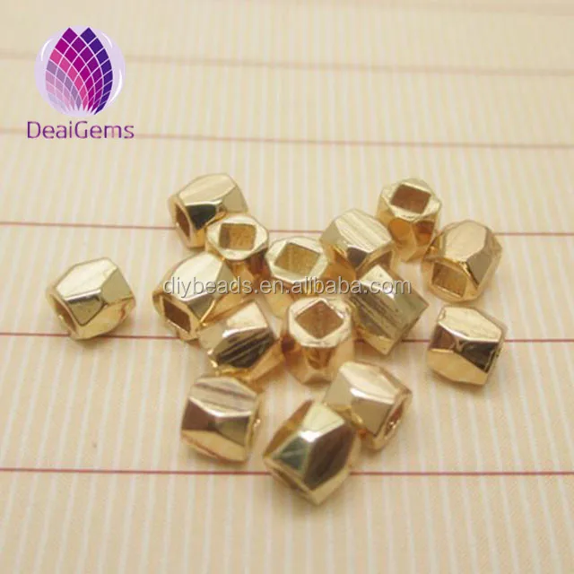 

Hot sale 24k thick gold plating brass faceted quare beads 3mm gold spacer beads for making necklace jewelry