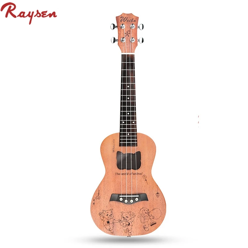 Weibo Cartoon Engraving Ukulele Cheapest Kids Wooden Guitar Wholesale