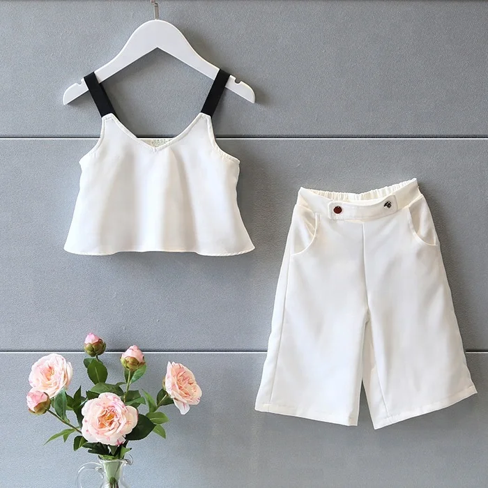 

B11279A summer little girl sling tops and wide leg pants clothing sets, Customized