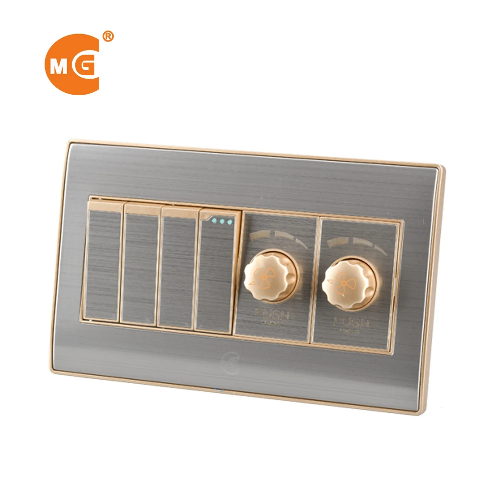 Good quality brushed steel color 4 gang one two way switch 300w led 2 gang dimmer switch