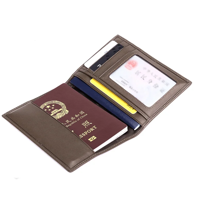 
with ID card slot fold genuine passport wallet 